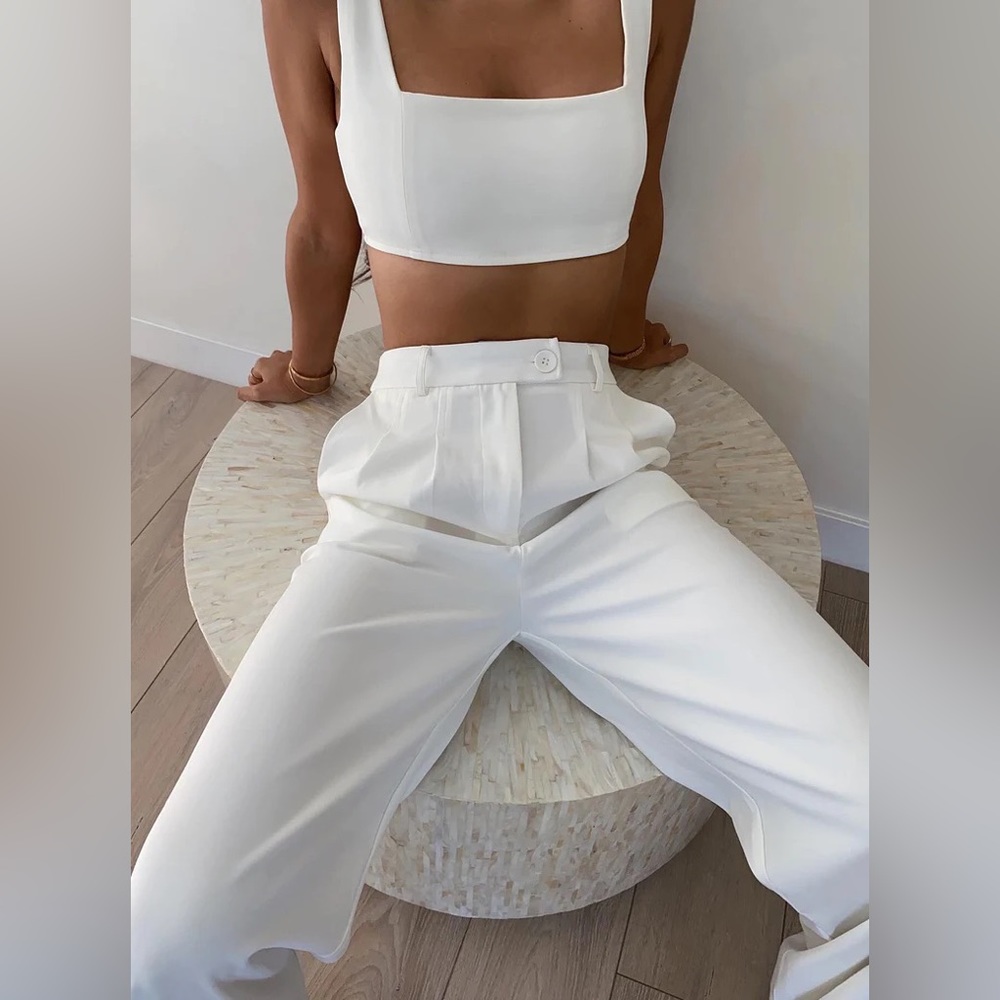 Princess Polly Huxley white crop tank and pants set
